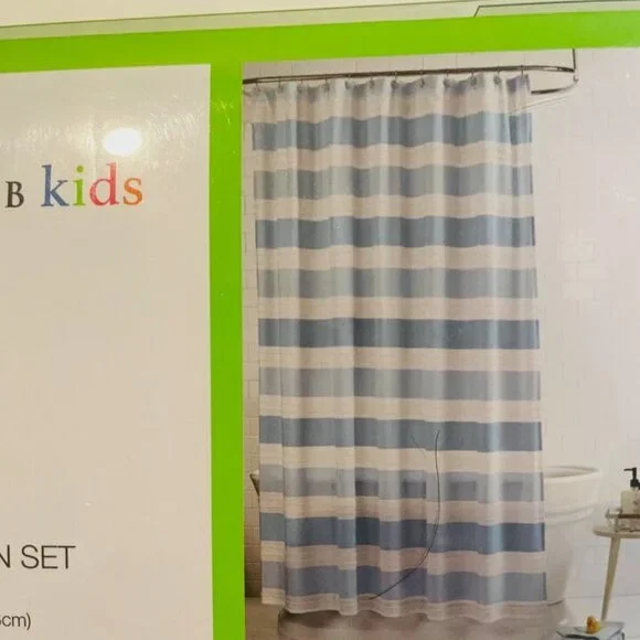 Charter Club Kids blue striped Shower Curtain W/Star shaped Hooks, 13 piece set - Picture 10 of 12